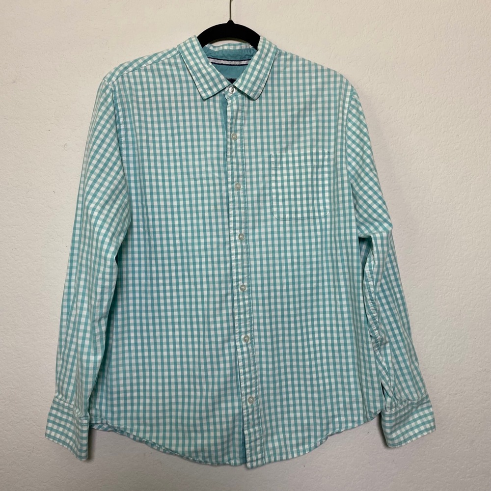 Caribbean Joe Men's Medium Long Sleeve Button Down Shirt Gingham Plaid‎